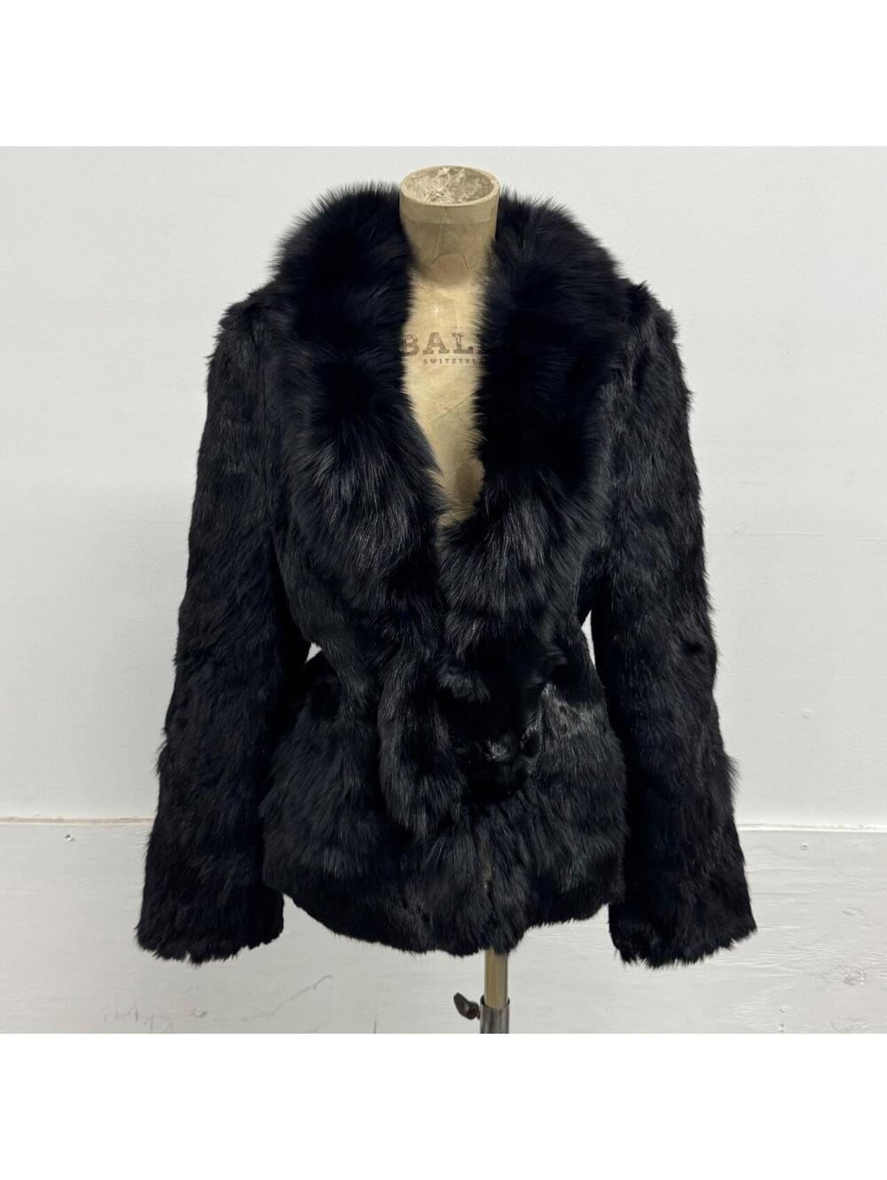Vintage Y2K Black Rabbit & Fox Fur Jacket Coat